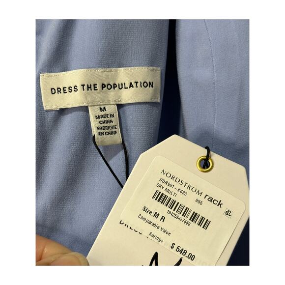 Dress The Population Samira Embellished Chiffon Gown Sky Multi Size Medium NWT - Picture 9 of 16